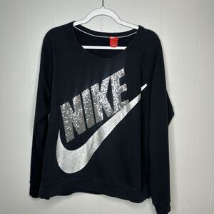 Nike Sweatshirt Womens Size XL Black Long Sleeves Crewneck Sequin Spell Out